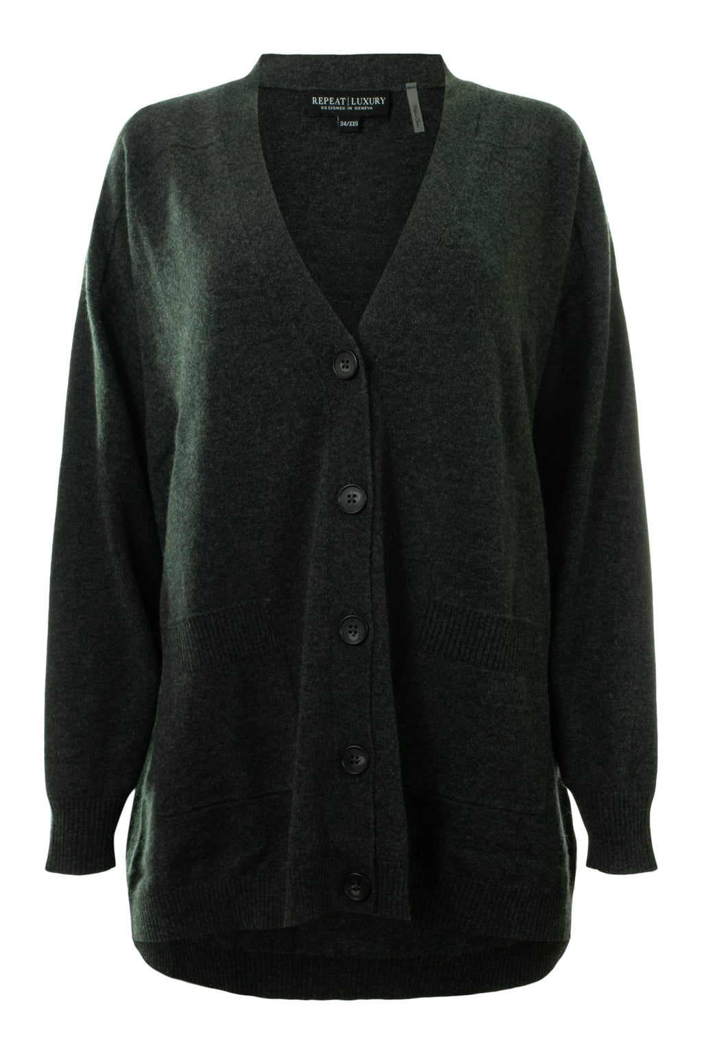 Repeat Cashmere Oversized Fine Knit V-Neck Cardigan in Charcoal